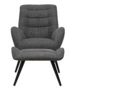 Fauteuil et repose-pieds design en tissu gris ZOE