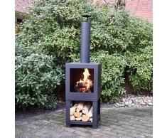 Esschert Design Cheminée d'extérieur avec rangement de bois Noir FF410