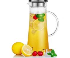 Pichet en Verre de 1.5 Litre avec Couvercle. Carafe en Verre pour Eau. thé glacé/vin/café/Lait/jus