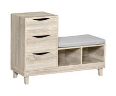 Meuble chaussures banc à chaussures design Urban Craft 3 tiroirs 2 niches coussin gris inclus MDF