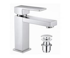 Robinet Salle de Bain en Forme L et Bonde Pop-up avec Trop-plein Automatique Set Robinet de Lavabo