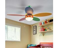 Ventilateur de plafond avec lampe 'Corinna' en bois pour chambre d'enfant