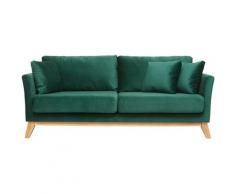 Canapé scandinave 3 places déhoussable pieds bois OSLO - Vert velours