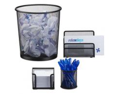 Set 4 Fournitures Bureau Métal Organiseur Trieur à Courrier Bloc-Notes Pot à Crayon Corbeille à
