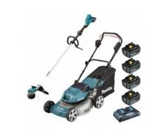 Pack Makita Jardin 36V: tondeuse 36V 43cm DLM460 + débroussailleuse 36V DUR368L + 4 batt 5Ah