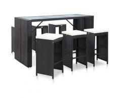 Youthup - Meuble de bar de jardin 7 pcs et coussins Résine tressée Noir