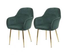 2x chaise de salle à manger 240, chaise de cuisine, design rétro ~ vert velours, pieds dorés - HHG