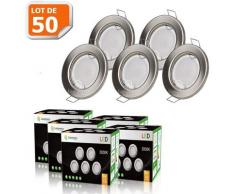 LOT DE 50 SPOT LED ENCASTRABLE COMPLETE RONDE FIXE ALU BROSSE eq. 50W BLANC CHAUD