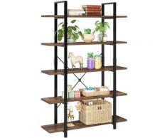Étagère à livres avec 5 niveaux en métal et bois Noir 177,5 x 105,2 x 33 cm - Fixkit