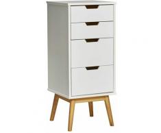 MUGAN - Chiffonnier 4 Tiroirs Blanc et Pieds Naturels - Blanc