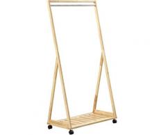 Pegane - Portant bois naturel avec barre métal et 1 étagère - à roulettes - Dim : L80 x P40 x H150cm