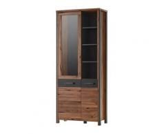 Vitrine collection WINDSOR. Coloris chêne foncé et gris anthracite. - Marron