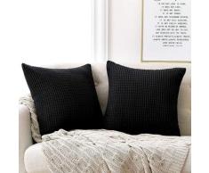 Lot de 2 Housse de Coussin en Velours, 56x56 cm, Noir - Noir - Deconovo