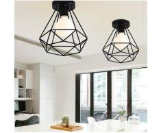 Stoex - 2 Pack E27 Plafonniers Industrielles Métal Cage Noir Vintage Suspension forme Diamant Rétro