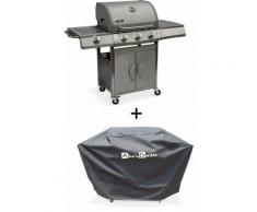 Barbecue gaz inox 14kW – Richelieu inox – Barbecue 3 brûleurs + 1 feu latéral, côté grill et côté