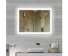 70*50 CM Miroir Salle de Bain avec LED Nouvelle Génération Anti-Brouillard Bouton Tactile Cadre en