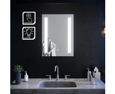 Miroir de salle de bain led rectangle 60x45 cm Commutateur tactile éclairage intégré blanc froid