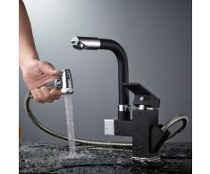 Mitigeur de Cusine avec Douchette Extractible Robinet Mitigeur lavabo 2 Sortie Eau Noir Rotatif
