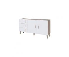 Buffet, enfilade, bahut OSLO moyen modèle. Meuble design type SCANDINAVE. - Blanc