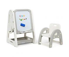 COSTWAY Tableau Magnétique Enfant Double Face avec Tabouret,Bureau Pliable,Etagère de Livres