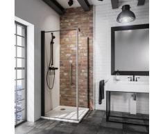 Porte de douche pivotante + paroi de retour fixe, verre 5 mm anticalcaire, style atelier