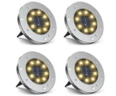 Paquet de 4 Lampe solaire de sol 4pcs LED disque solaire lumière extérieure étanche jardin paysager