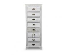 Chiffonnier 8 Tiroirs Bois Cerusé Blanc 54.5x33x146.5cm - Décorations d'Autrefois - Blanc