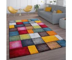 Paco Home - Tapis De Salon À Poils Ras Design Carreaux Coloré Carré Multicolore Coloré 80x300 cm