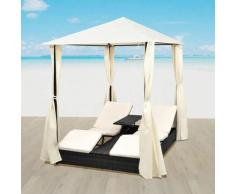 Chaise longue double avec rideaux Résine tressée Noir HDV27356 - Hommoo