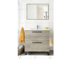 Meuble de salle de bain sur le sol 80 cm Chêne avec lavabo et miroir | Chêne clair - Avec lampe Led