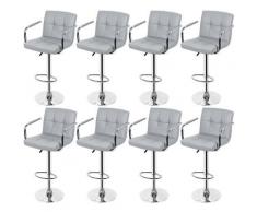 Lot de 8pcs tabouret pour bar cuisine haut tournant réglable avec dossier et avec accoudoirs gris