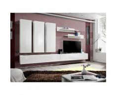 Price Factory - Meuble TV FLY E4 design, coloris blanc brillant. Meuble suspendu moderne et