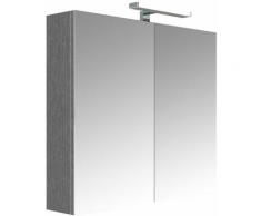 Meuble à miroir 2 portes JUNO Chêne anthracite 80 cm - armoire de rangement pour salle de bain avec