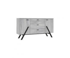 Enfilade 2 portes 3 tiroirs - Decor gris et pieds metal noir - L 159,8 x P 42 x H 84,6 cm - GOLDEN