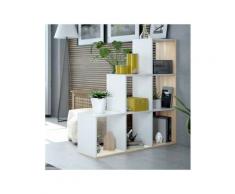 Etagère escalier 6 niches Blanc/Chêne - VOX - L 108 x l 28 x H 110 cm - Blanc