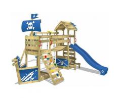 Aire de jeux Portique bois GhostFlyer avec balançoire et toboggan bleu Cabane enfant exterieur avec