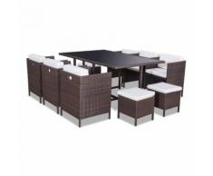 10 Places - Ensemble encastrable salon / table de jardin résine tressée - Marron / Ecru - MUNGA 10