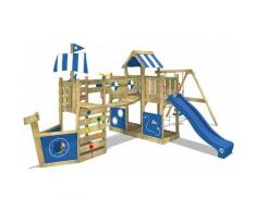 WICKEY SUPERSALE Aire de jeux Portique bois ArcticFlyer avec balançoire et toboggan bleu Cabane