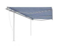Auvent automatique rétractable et poteaux 6x3,5 m Bleu et blanc