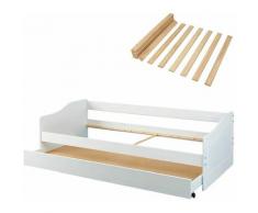 MACEO - Pack Lit Gigogne 90x200cm Blanc + Sommier