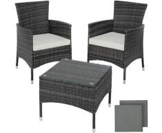Tectake - Salon de jardin LUCERNE - 2 Chaises Fauteuils et 1 Table en Résine Tressée Gris