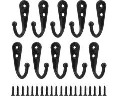 10pcs Rétro Crochet de Manteau Métal Noir Patère Murale à Visser Individuelle Patère Porte Manteau