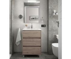 Meuble de salle de bain sur le sol 60 cm Chêne eternity avec lavabo en porcelaine | 60 cm - Avec