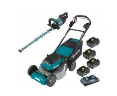 Pack Makita Jardin: tondeuse autractée 36V 53cm DLM532 + taille haie 60cm DUH602 + 4 batt 5Ah