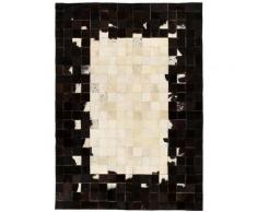 tapis cuir véritable patchwork 160 x 230 cm carré noir/blanc - Rogal