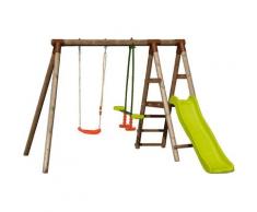 Petit portique en bois 2 agrès avec toboggan en plastique - Malaga