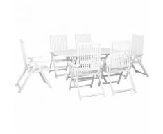 Ensemble de salle à manger d'extérieur 7pcs Bois d'acacia Blanc - True Deal