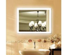 Miroir Salle de Bain avec LED Nouvelle Génération Anti-Brouillard Bouton Tactile Cadre en Aluminium
