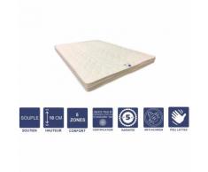 Literie Julien - Matelas Souple avec Latex Naturel 90x190 x 10 cm - 5 zones de Confort - Noyau Poli