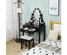 Oobest - WIHHOBY Coiffeuse avec 10 Ampoules LED en Forme de Rose et Tabouret, Miroir Ovale à 3